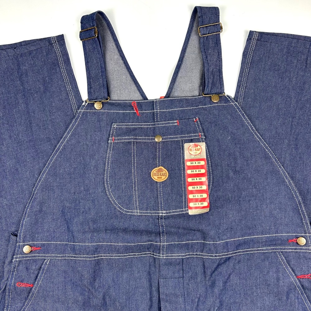 Red Kap Mens Denim Bib Overalls Indigo Blue Workwear 50x30 BD10NV New with Tags